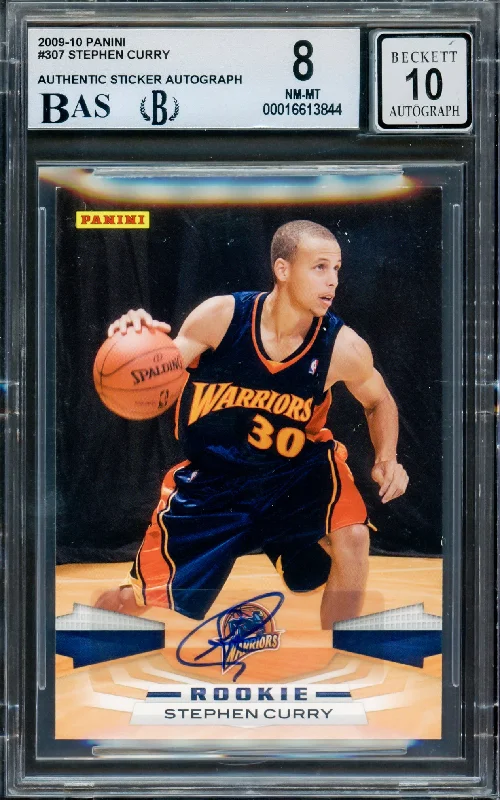 Basketball cards unserial-rarity -Stephen Curry Autographed 2009-10 Panini Rookie Card #307 Golden State Warriors BGS 8 Auto Grade Gem Mint 10 Beckett BAS #16613844