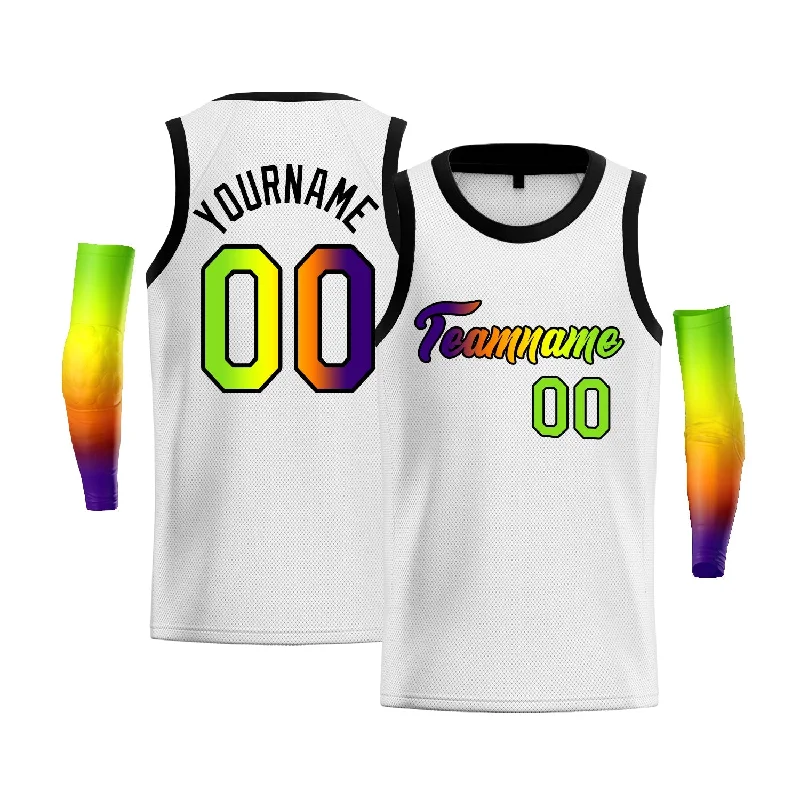 Basketball jerseys pro-play -Custom White Purple Green-Black Gradient Fashion Tops Basketball Jersey