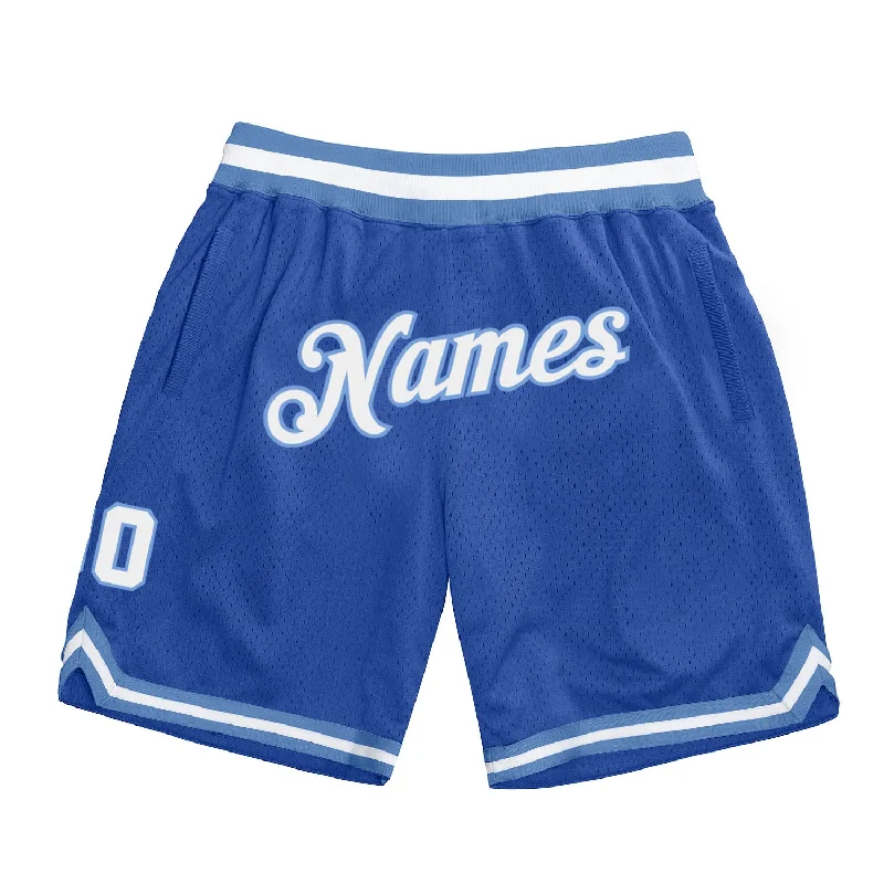 Men's basketball shorts chic patterns -Custom Blue White-Light Blue Authentic Throwback Basketball Shorts