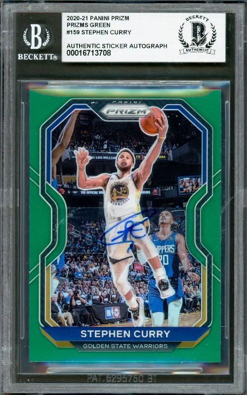 Basketball cards exclusive-rare -Stephen Curry Autographed 2020-21 Panini Prizm Green Card #159 Golden State Warriors Beckett BAS #16713708