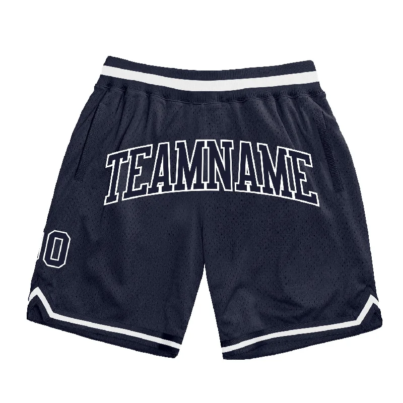 Men's basketball shorts breathable fabric -Custom Navy Navy-White Authentic Throwback Basketball Shorts