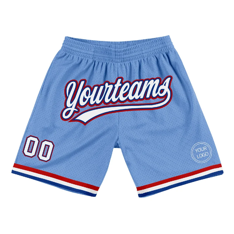 Men's basketball shorts stylish ensemble -Custom Light Blue White Royal-Red Authentic Throwback Basketball Shorts