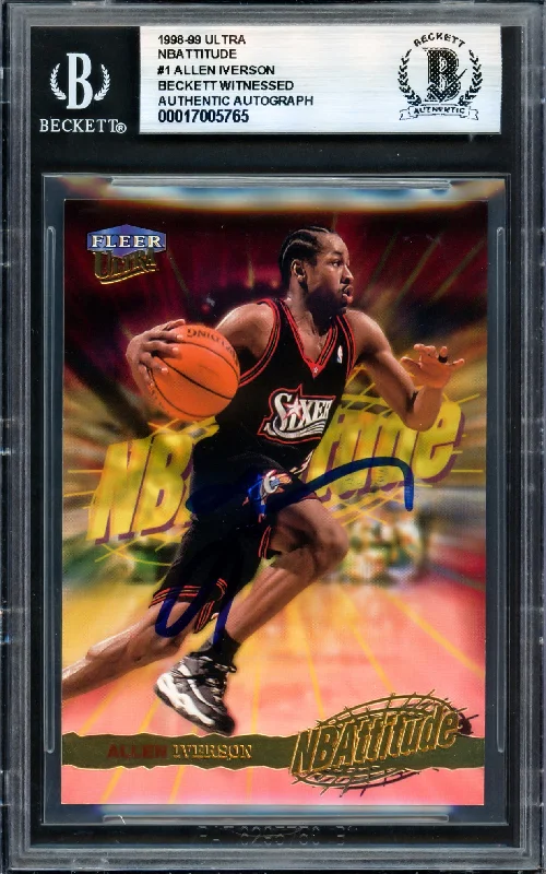 Basketball cards first-round-rare -Allen Iverson Autographed 1998-99 Fleer Ultra NBAttitude Card #1 Philadelphia 76ers Beckett BAS Witness #17005765