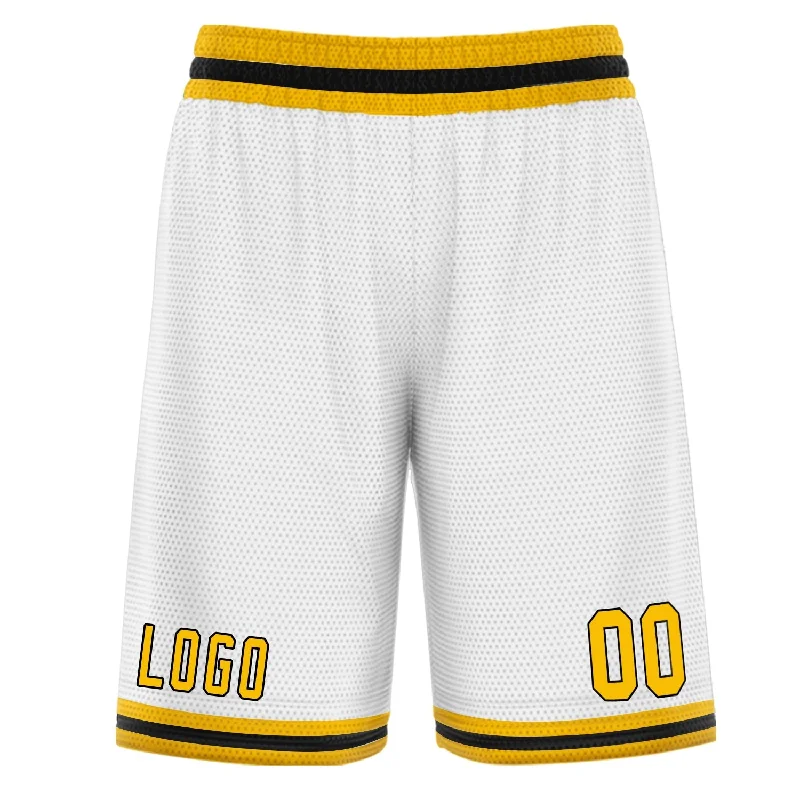 Men's basketball shorts pro shorts -Custom White Yellow Basketball Shorts