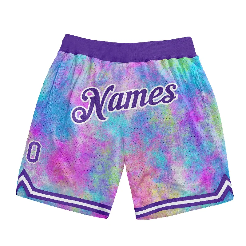 Men's basketball shorts group bundle -Custom Tie Dye Purple-White 3D Watercolor Gradient Authentic Basketball Shorts