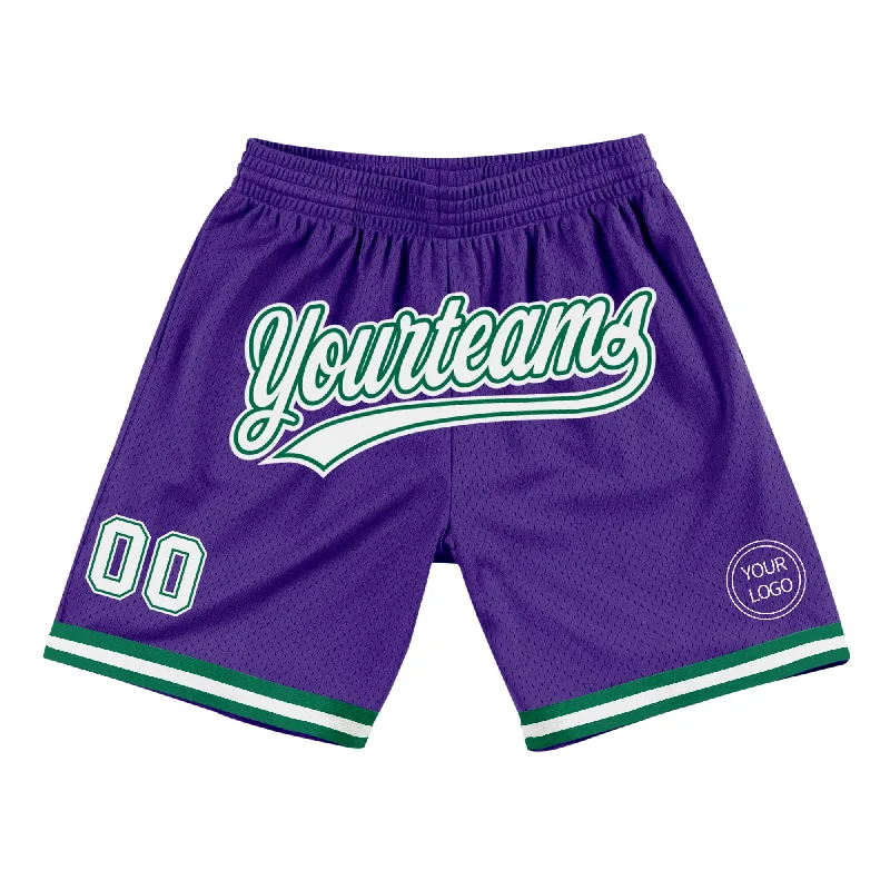 Men's basketball shorts bright shades -Custom Purple White-Kelly Green Authentic Throwback Basketball Shorts