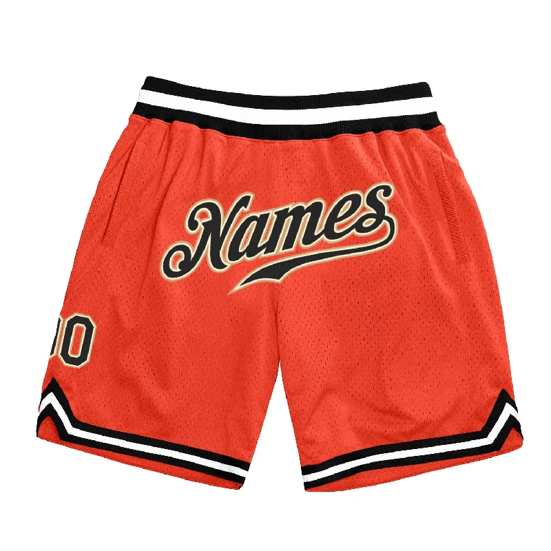 Men's basketball shorts quality bundle -Custom Orange Black-Old Gold Authentic Throwback Basketball Shorts