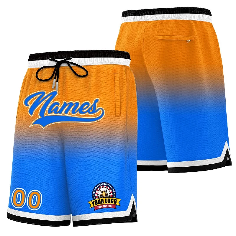 Men's basketball shorts crew outfit -Custom Orange Blue Personalized Gradient Fashion Basketball Shorts