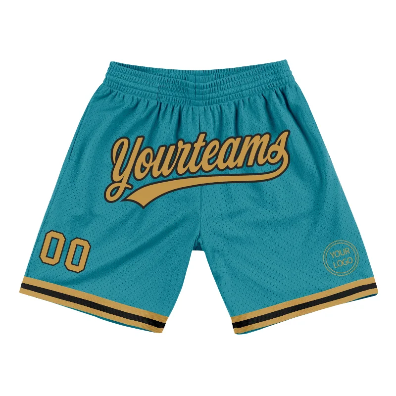 Men's basketball shorts online store -Custom Teal Old Gold-Black Authentic Throwback Basketball Shorts