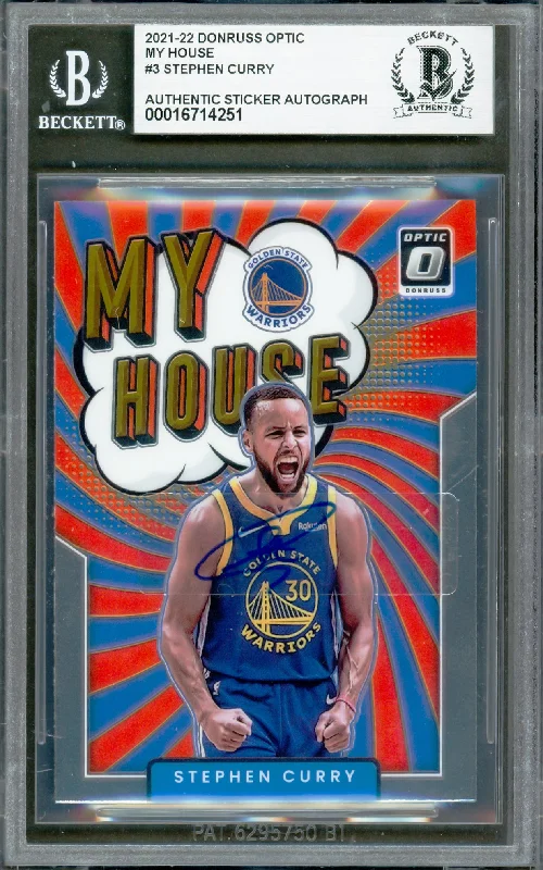 Basketball cards legacy-rarity -Stephen Curry Autographed 2021-22 Donruss Optic My House Card #3 Golden State Warriors Beckett BAS #16714251