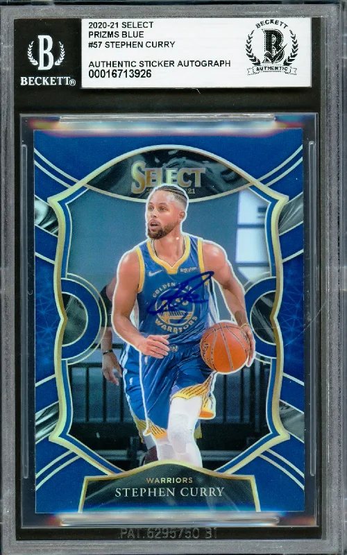 Basketball cards ungraded-classic -Stephen Curry Autographed 2020-21 Select Blue Prizm Card #57 Golden State Warriors Beckett BAS #16713926