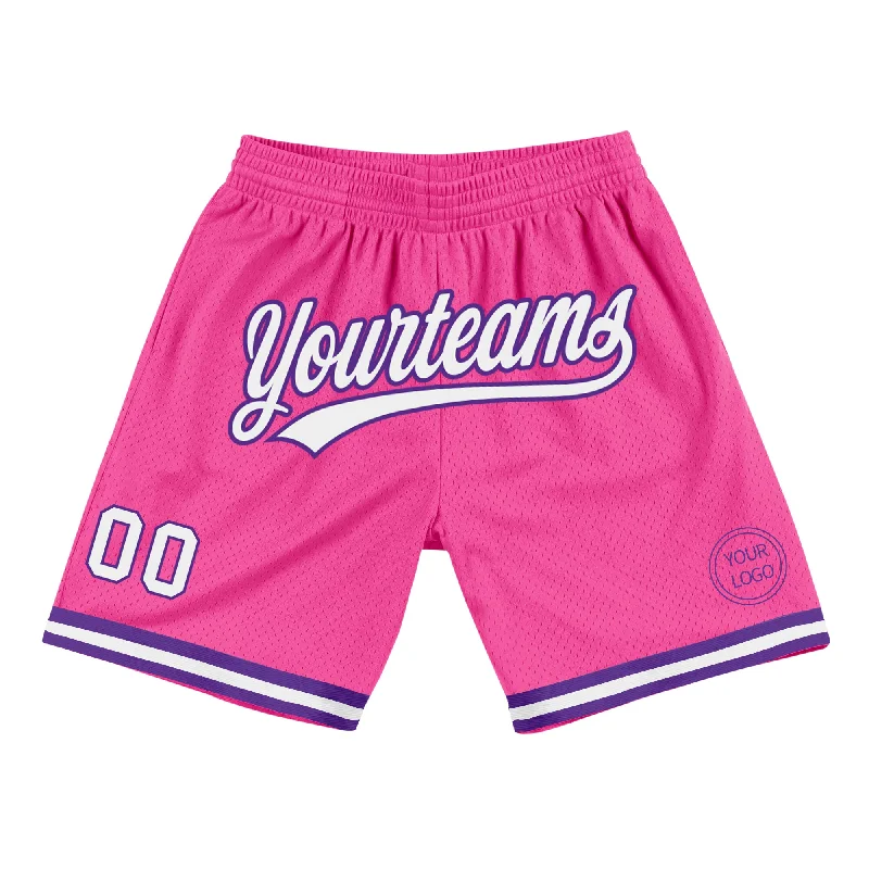 Men's basketball shorts fast-dry collection -Custom Pink White-Purple Authentic Throwback Basketball Shorts