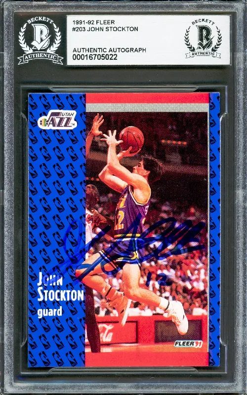 Basketball cards sealed-rarity -John Stockton Autographed 1991-92 Fleer Card #203 Utah Jazz Beckett BAS #16705022