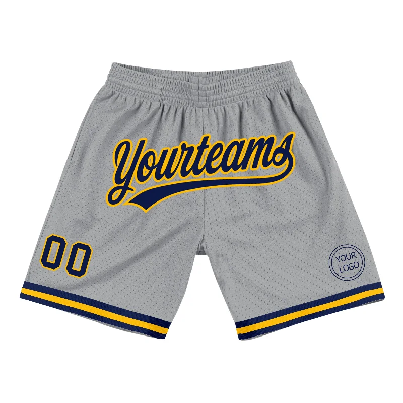 Men's basketball shorts sport shorts -Custom Gray Navy-Gold Authentic Throwback Basketball Shorts