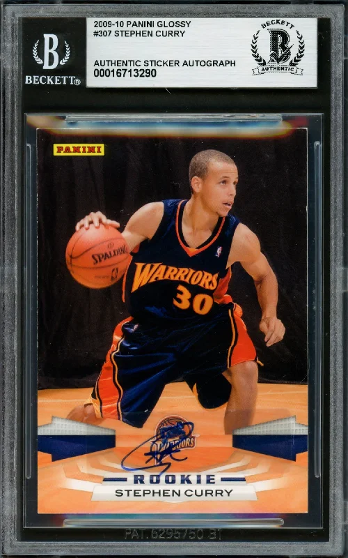 Basketball cards warm-up-rare -Stephen Curry Autographed 2009-10 Panini Glossy Rookie Card #307 Golden State Warriors Beckett BAS #16713290