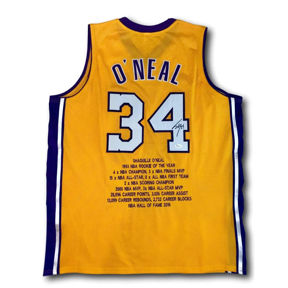 Basketball jerseys stylish-team -Shaquille O'Neal Signed Los Angeles Lakers Stat Jersey COA JSA Shaq Autograph LA