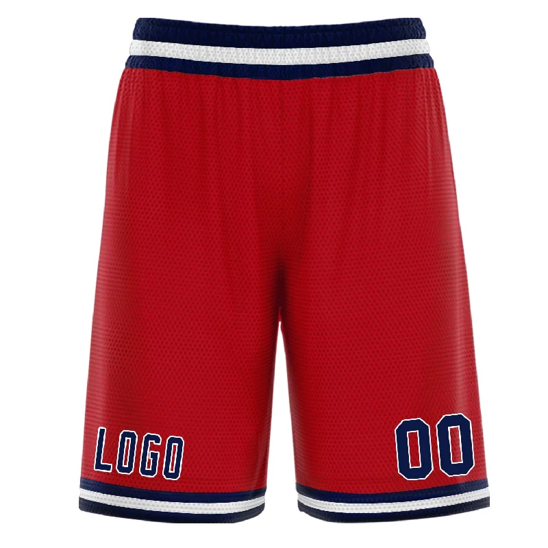 Men's basketball shorts matching hues -Custom Red Navy White Basketball Shorts