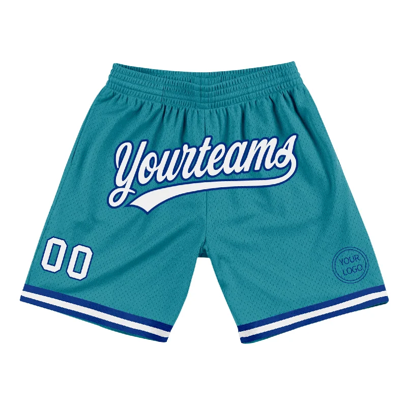 Men's basketball shorts vivid patterns -Custom Teal White-Royal Authentic Throwback Basketball Shorts