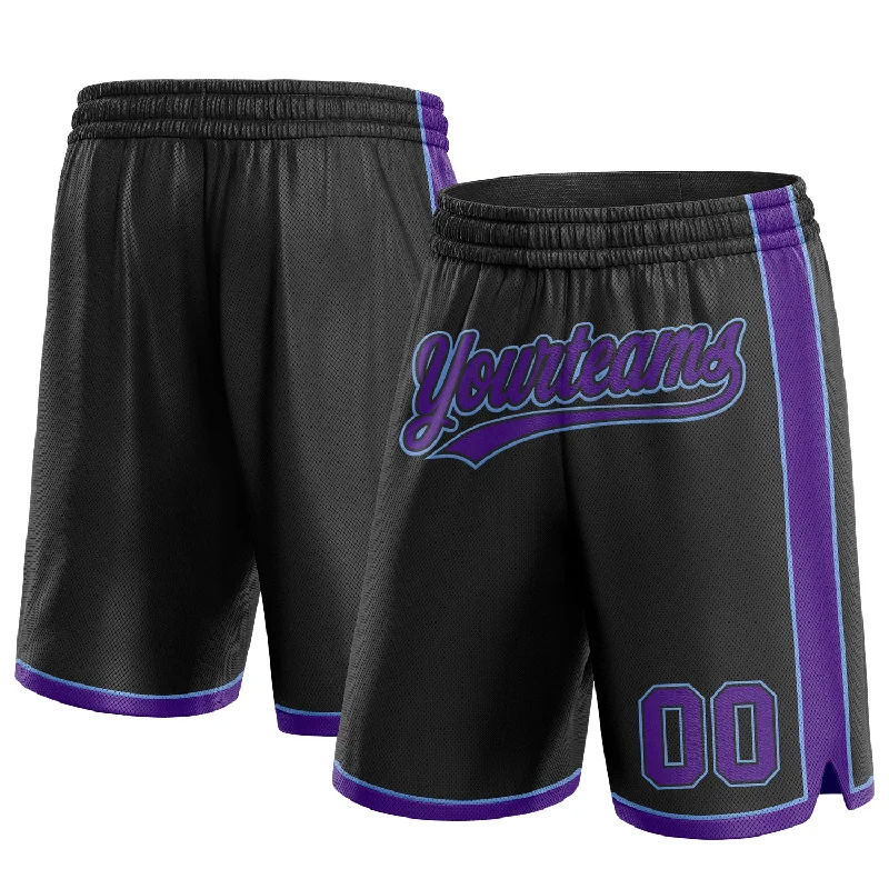 Men's basketball shorts value price -Custom Black Purple-Light Blue Authentic Basketball Shorts