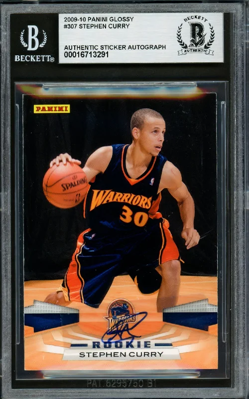 Basketball cards game-night-rarity -Stephen Curry Autographed 2009-10 Panini Glossy Rookie Card #307 Golden State Warriors Beckett BAS #16713291