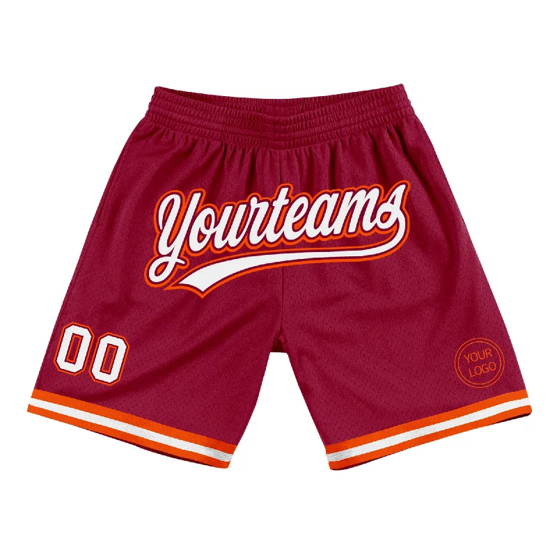 Men's basketball shorts wide size range -Custom Maroon White-Orange Authentic Throwback Basketball Shorts