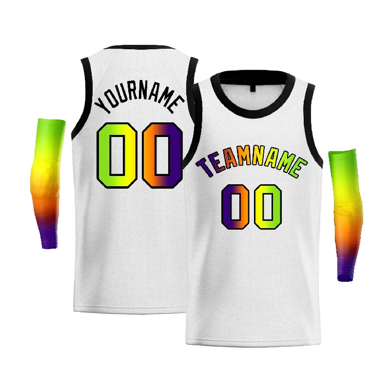 Basketball jerseys vintage-play -Custom White Purple Green-Black Gradient Fashion Tops Basketball Jersey