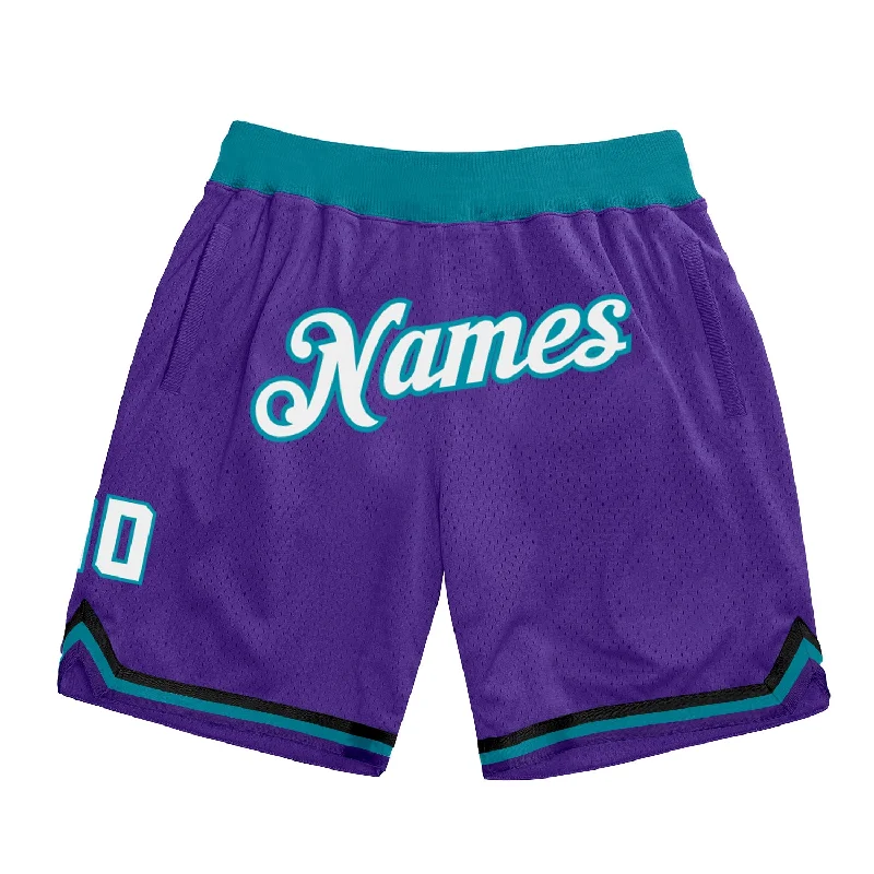 Men's basketball shorts vented sides -Custom Purple White-Teal Authentic Throwback Basketball Shorts