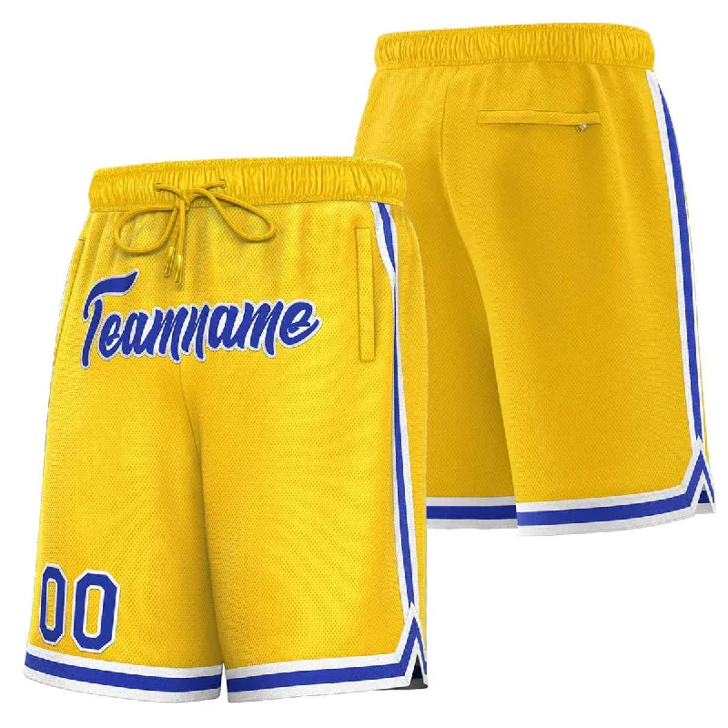 Men's basketball shorts team patches -Custom Yellow Royal-White Sport Basketball Shorts