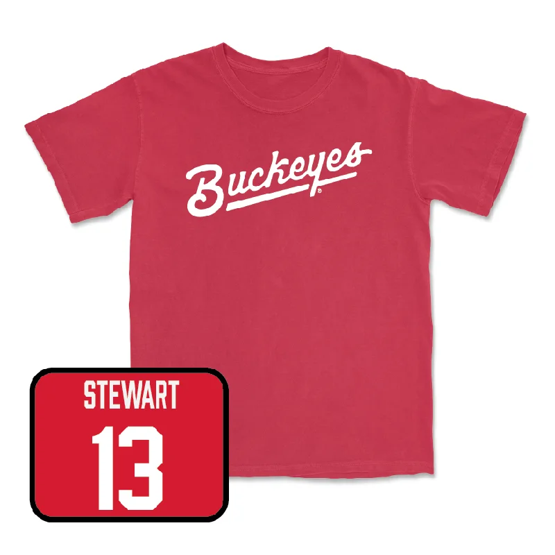 Men's basketball T-shirts player-name -Red Men's Basketball Script Tee  - Sean Stewart