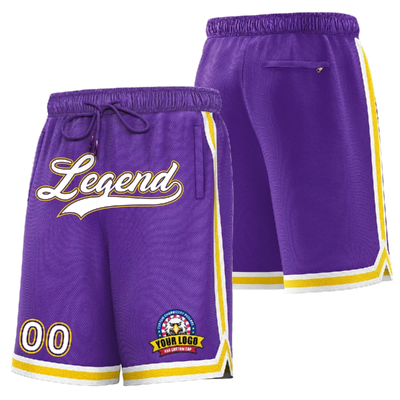 Men's basketball shorts custom pattern -Custom Purple White Basketball Shorts