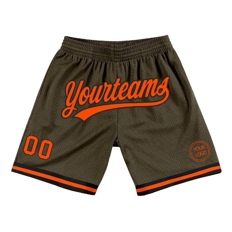 Men's basketball shorts performance sale -Custom Olive Orange-Black Authentic Throwback Salute To Service Basketball Shorts