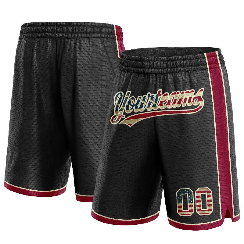 Men's basketball shorts budget collection -Custom Black Vintage USA Flag Maroon-Cream Authentic Basketball Shorts