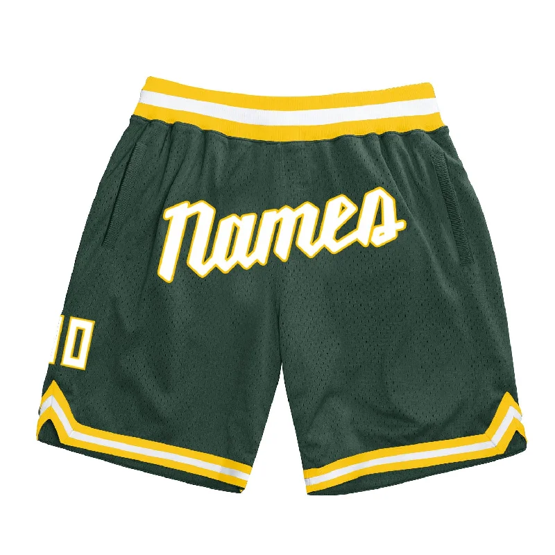 Men's basketball shorts bulk savings -Custom Hunter Green White-Gold Authentic Throwback Basketball Shorts