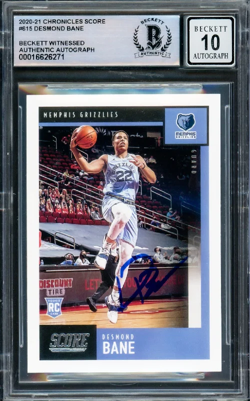 Basketball cards authenticated-rare -Desmond Bane Autographed 2020-21 Panini Chronicles Score Rookie Card #615 Memphis Grizzlies Auto Grade Gem Mint 10 Beckett BAS Witnessed #16626271